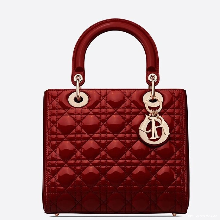 Cheap Bag Red Calfskin Dior Patent Medium Cannage Gold Lady 0730 Luxury